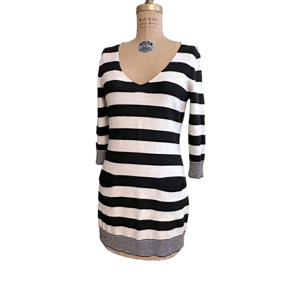 Guess Black and White Striped Mini Sweater Dress